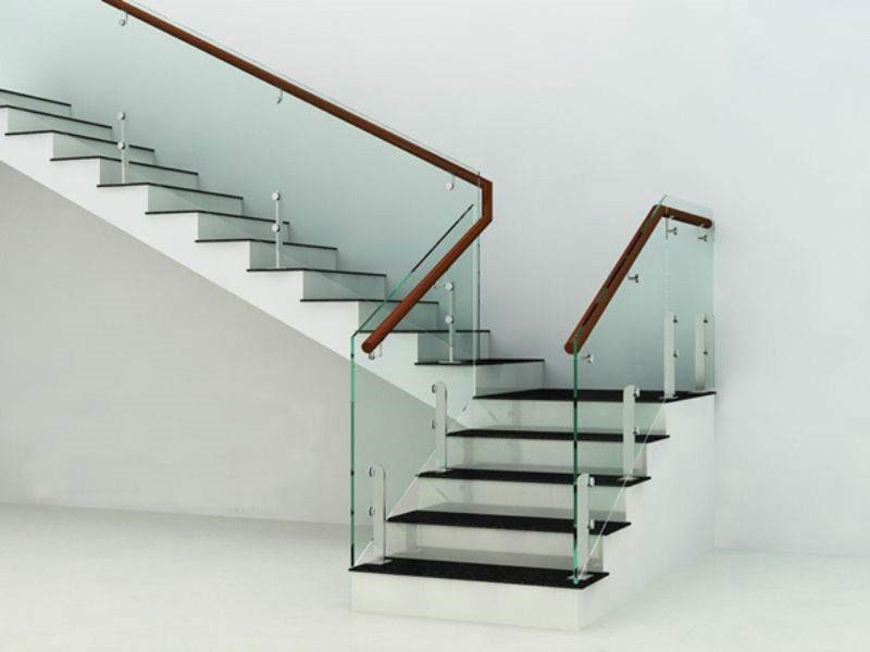 Mẫu cầu thang kính cường lực chân phổ thông