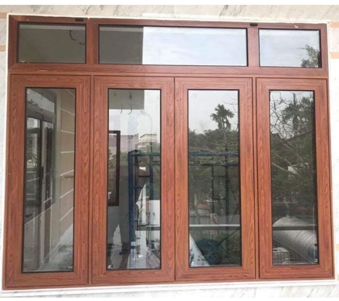 Mẫu cửa nhôm Xingfa màu vân gỗ dạng cửa sổ