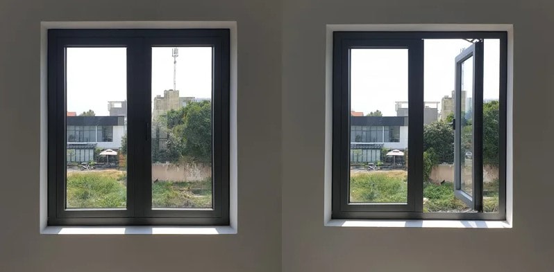 Mẫu cửa sổ nhôm kính 2 cánh mở quay